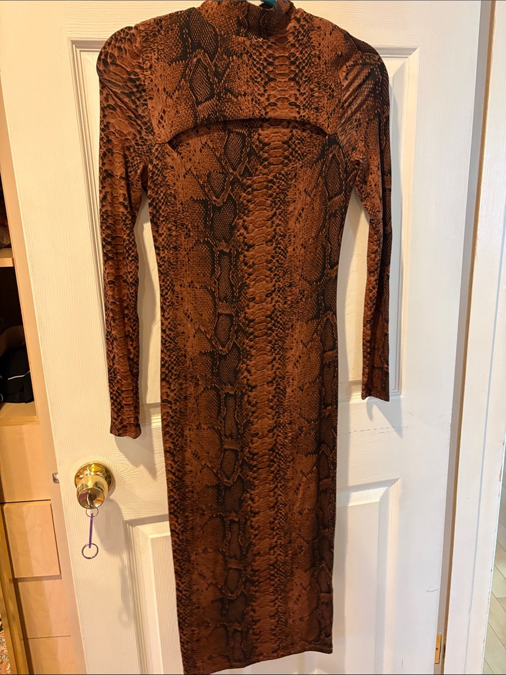 Bar III Brown and Black Snake-Print Midi Dress